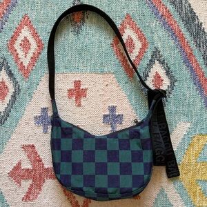 BAGGU small nylon crescent bag navy/teal checker